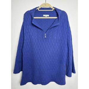 Coldwater Creek Cable Knit Pullover Sweater Zippered Neckline Long Sleeve Blue L